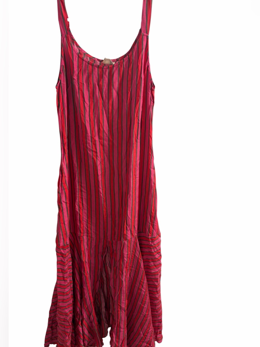 Nicobar Pink Red Striped Modal Cupro Midi Maxi Dress Size XS